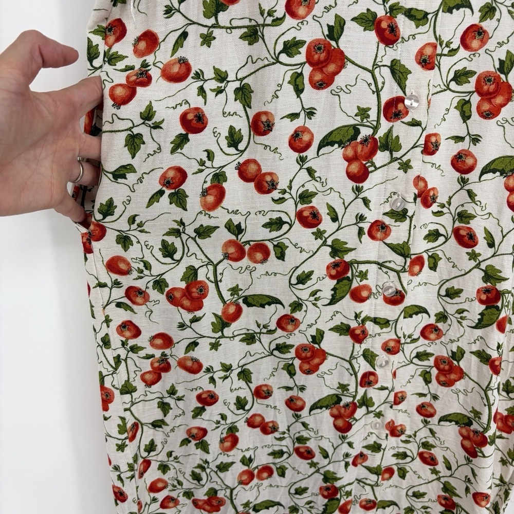 JANE + DELANCEY Tomato Print Midi Shirt Dress S Linen Blend Cottage Garden Natur - Picture 7 of 15